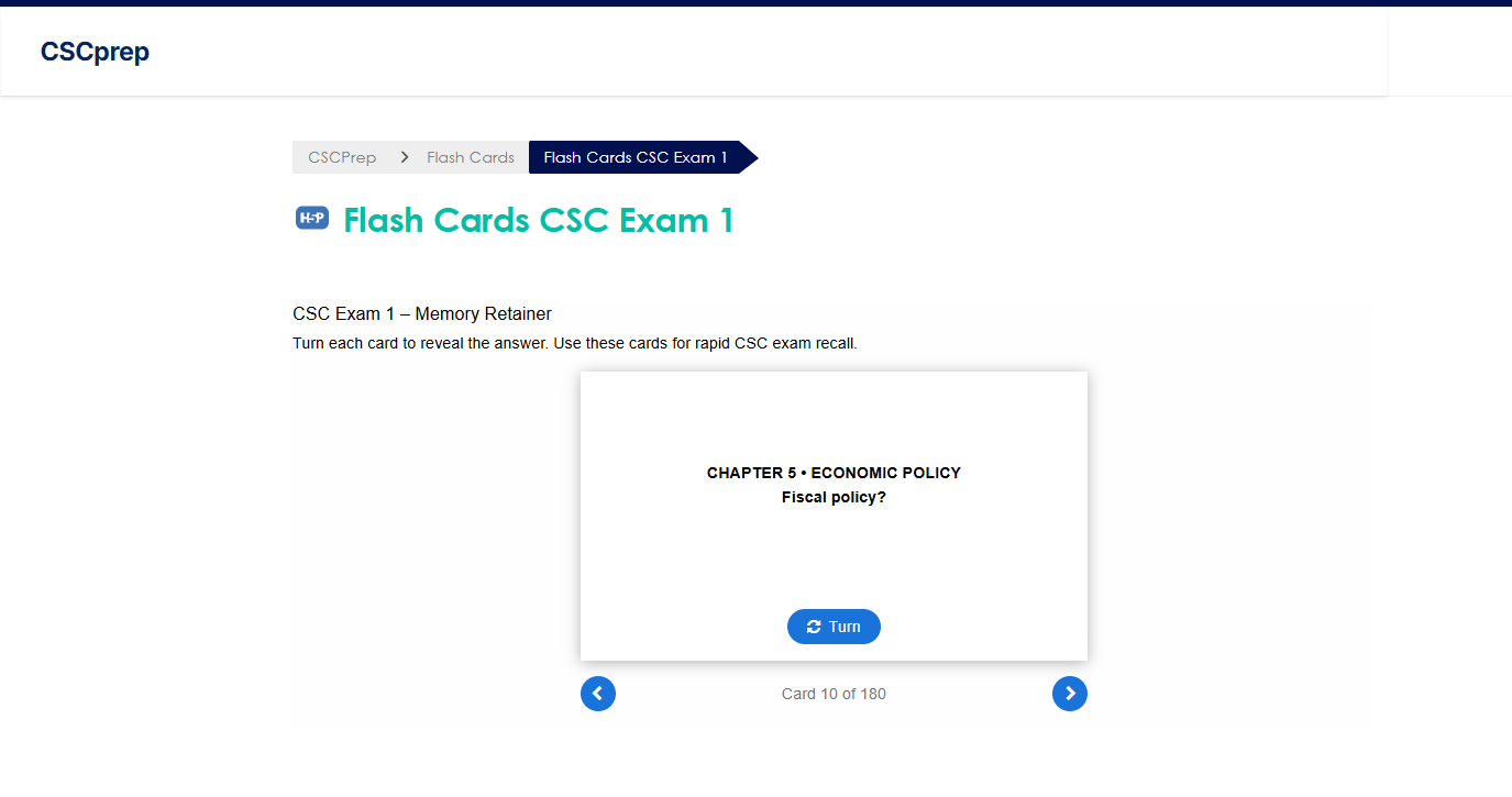 CSCprep interactive flashcard