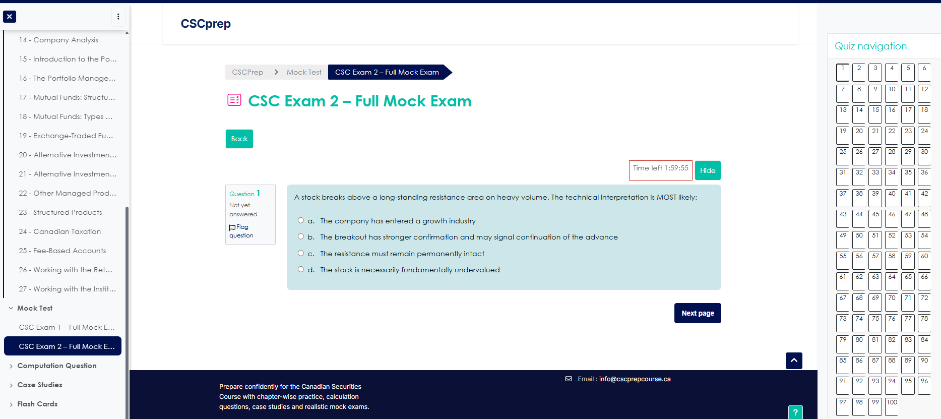 CSCprep mock exam interface